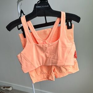 Good Karma Running Shorts and Never Better Square Neck Bra NWT Morning Sun